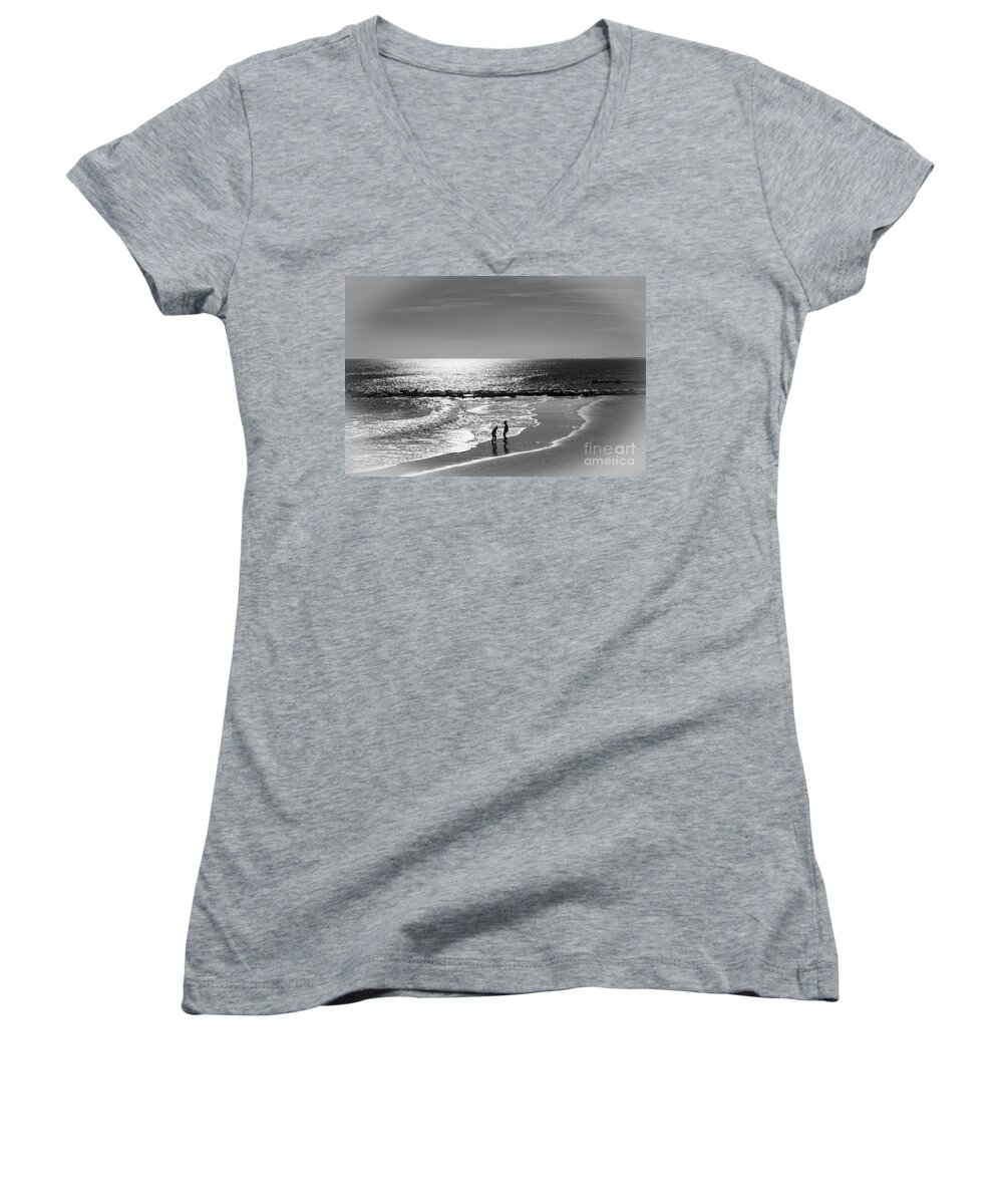 December Women's V-Neck featuring the photograph December At The Jersey Shore by Judy Wolinsky