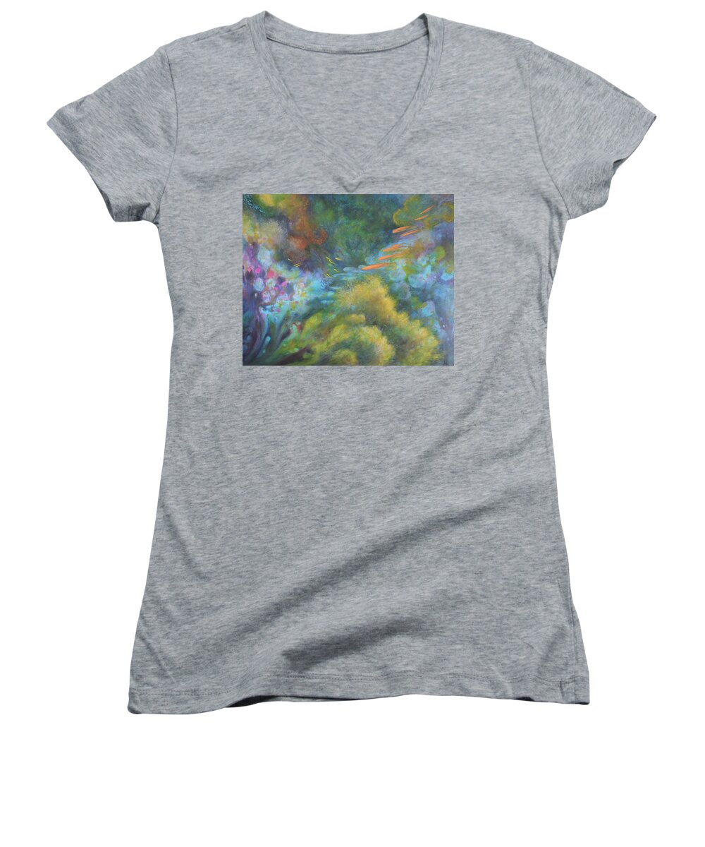 Deep Sea Women's V-Neck featuring the painting Deep Sea by Marc Dmytryshyn