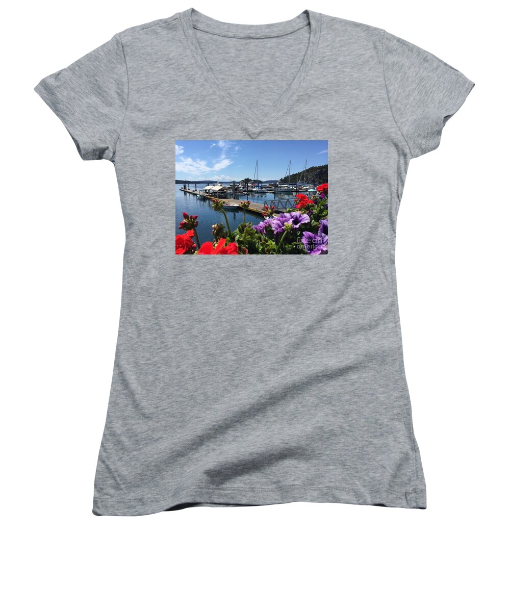 Deer Harbor Women's V-Neck featuring the photograph Deer Harbor By Day by William Wyckoff