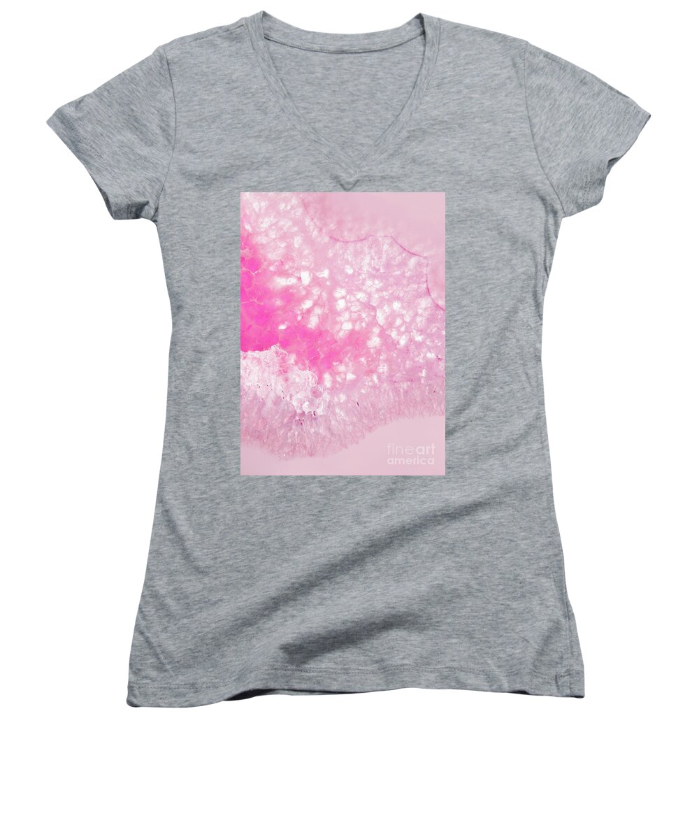 Delicate Women's V-Neck featuring the photograph Delicate Pink Agate by Emanuela Carratoni