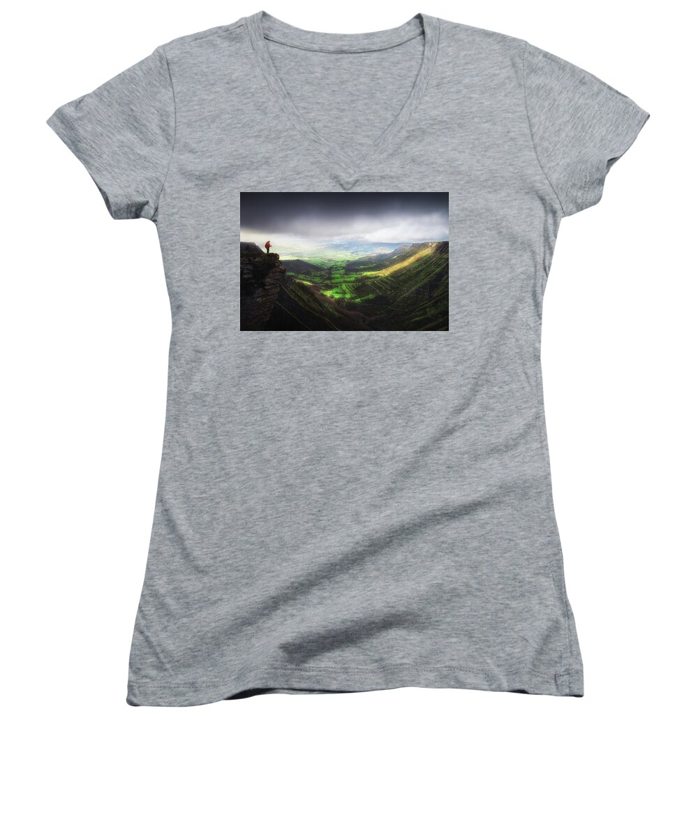 Cliff Women's V-Neck featuring the photograph Delika Canyon by Mikel Martinez de Osaba