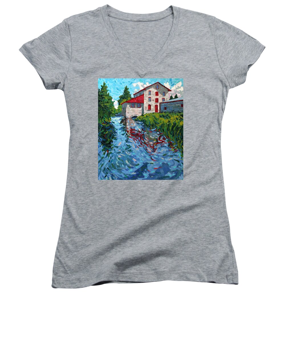 Delta Women's V-Neck featuring the painting Delta Morning by Phil Chadwick