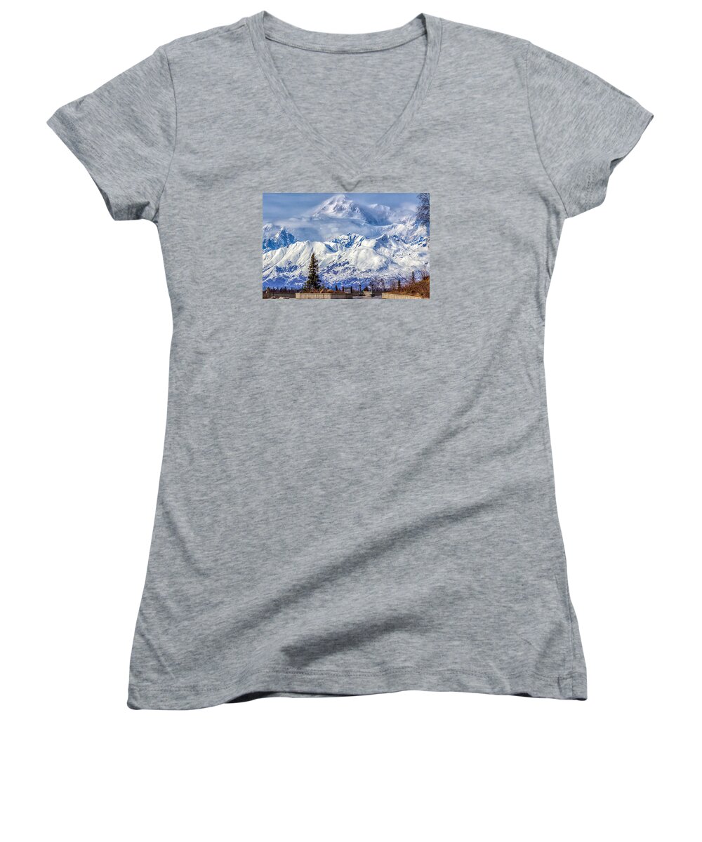  Women's V-Neck featuring the photograph Denali by Michael W Rogers