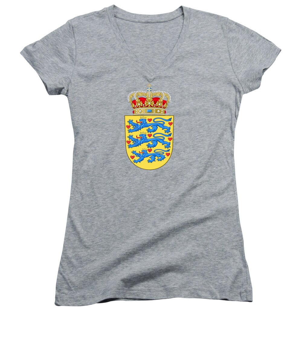 Denmark Women's V-Neck featuring the drawing Denmark Coat of Arms by Movie Poster Prints