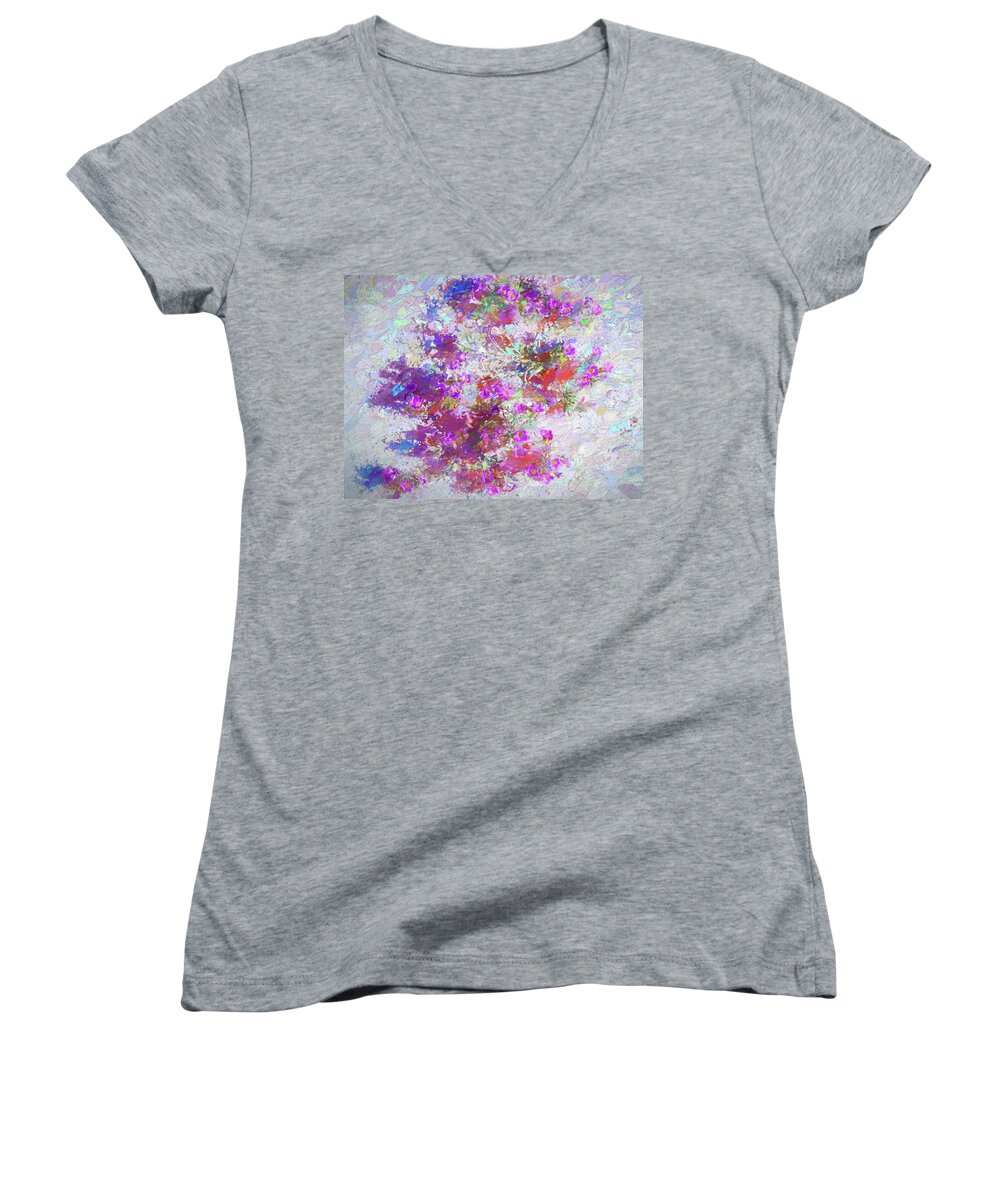 Flowers Women's V-Neck featuring the painting Desert Flowers Abstract 3 by Penny Lisowski