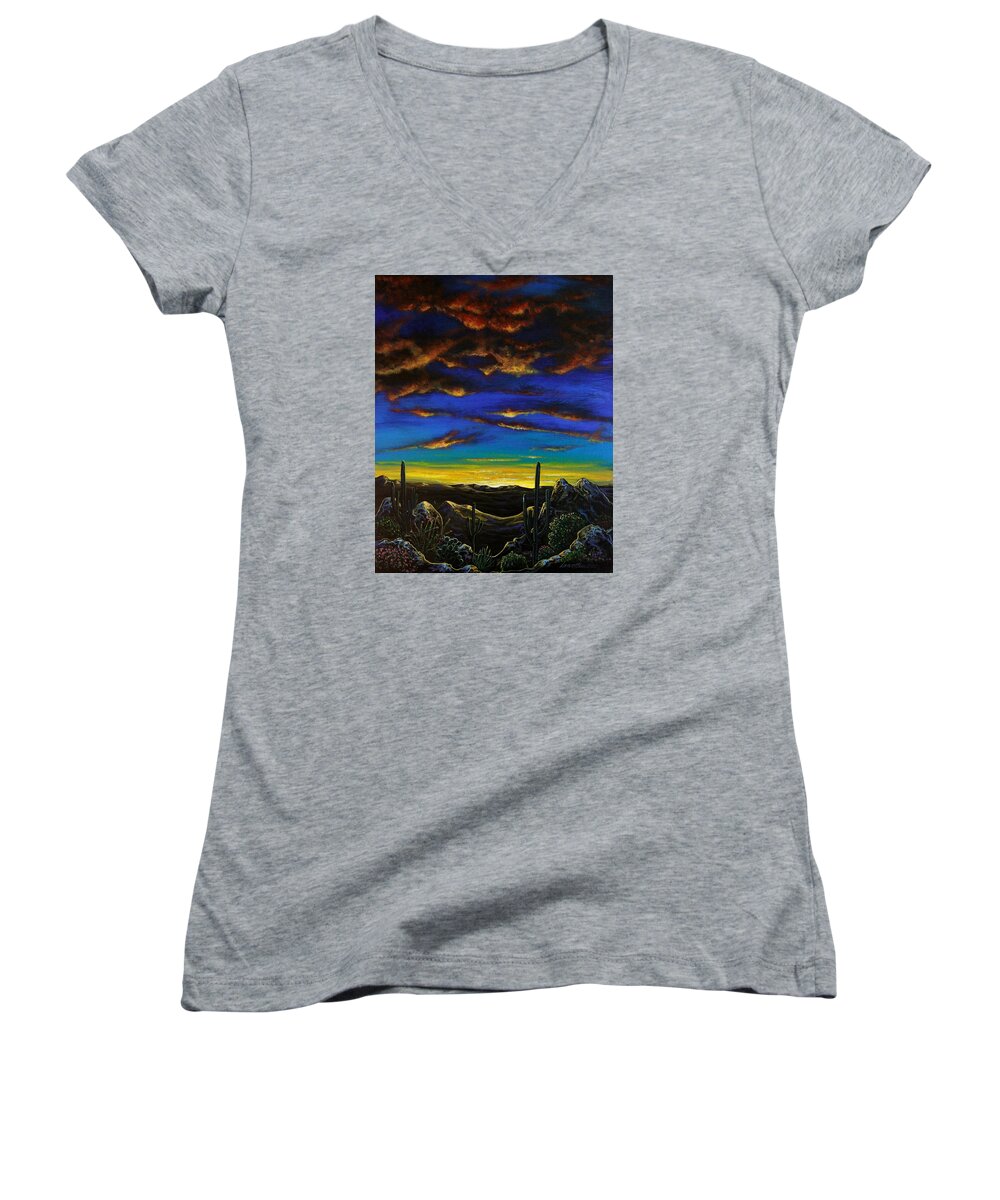 Desert View Women's V-Neck featuring the painting Desert View by Lance Headlee