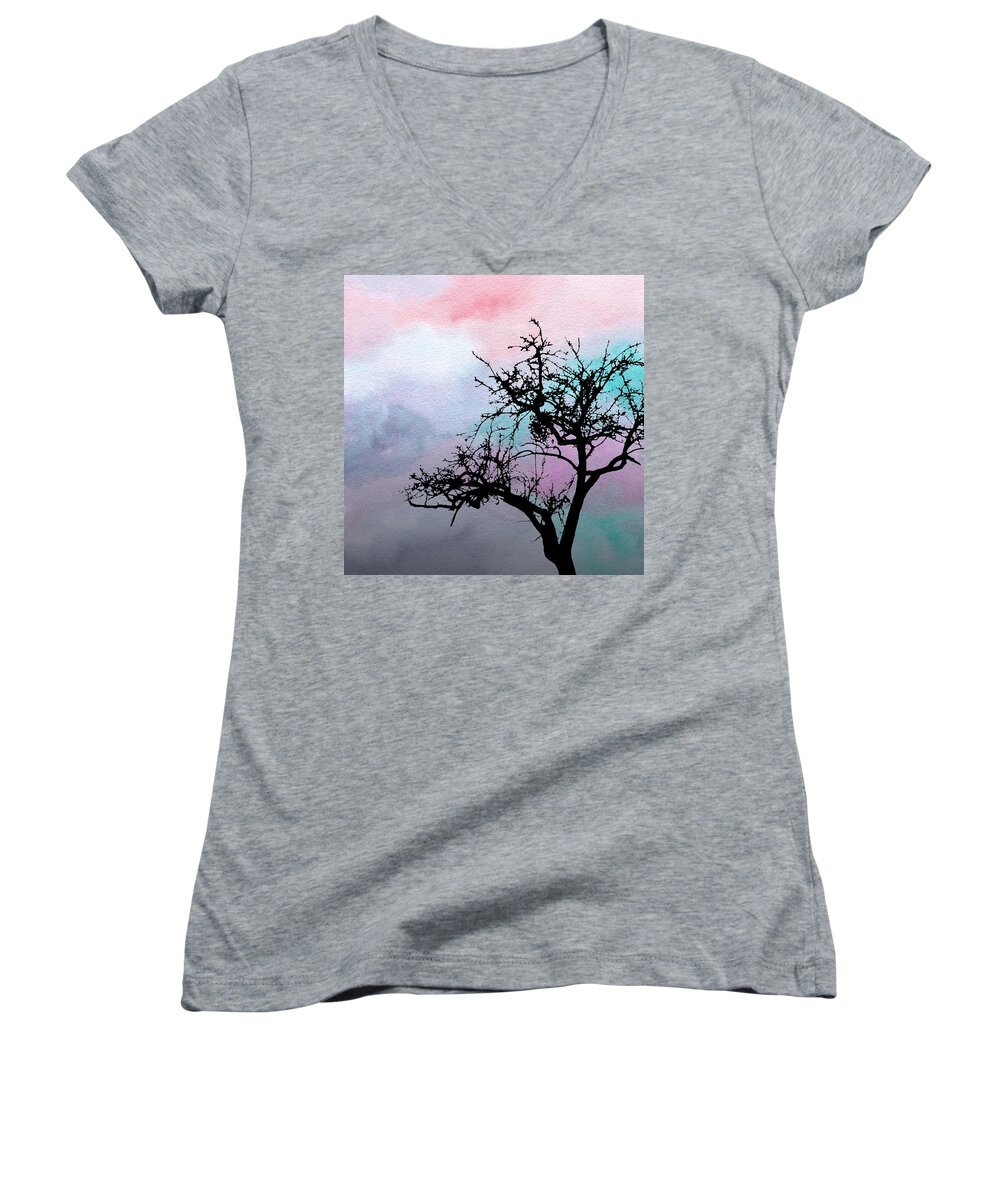 Landscape Women's V-Neck featuring the painting Design 32 by Lucie Dumas