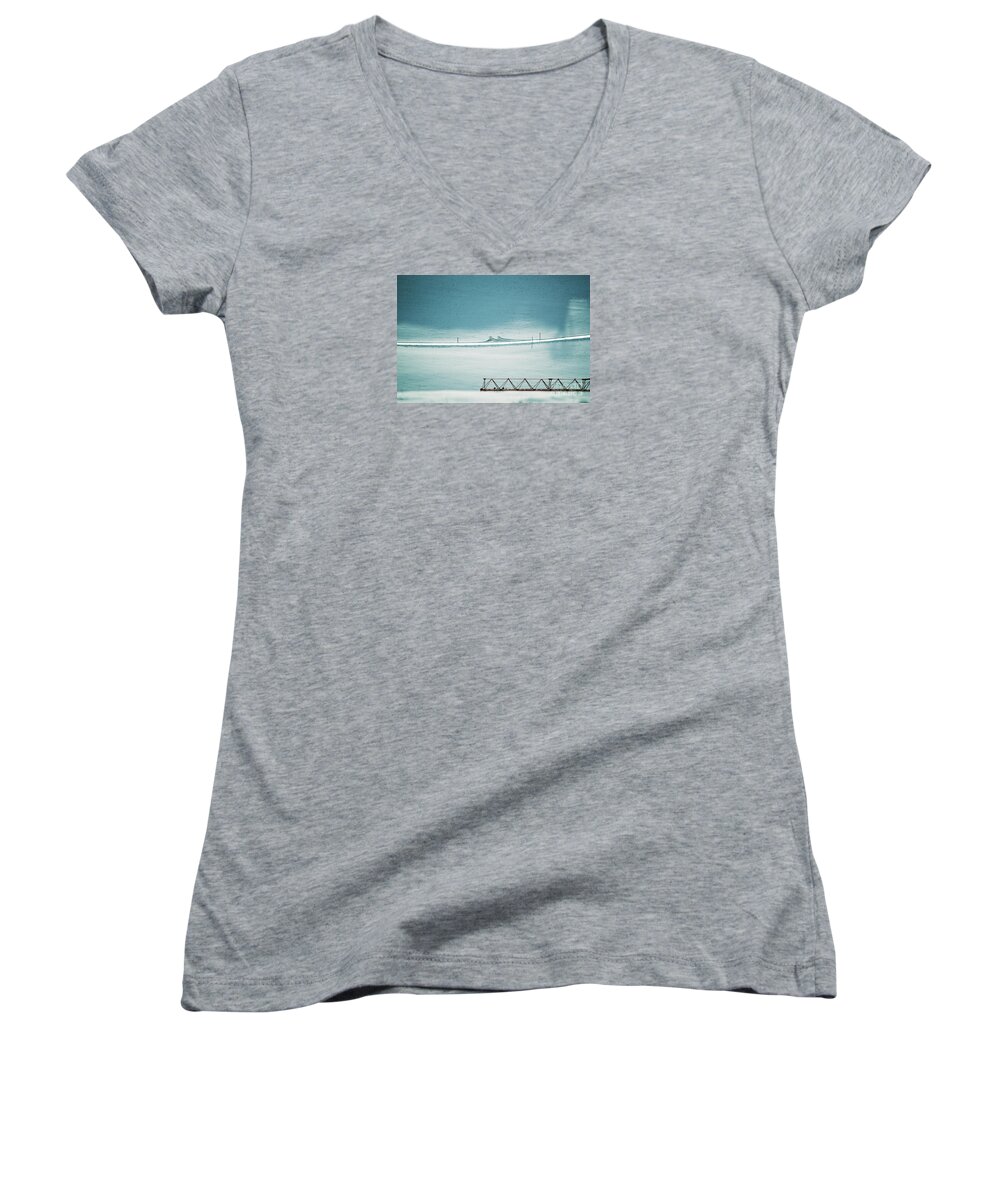 Designs And Lines Women's V-Neck featuring the photograph Designs and lines - Winter in Switzerland by Susanne Van Hulst