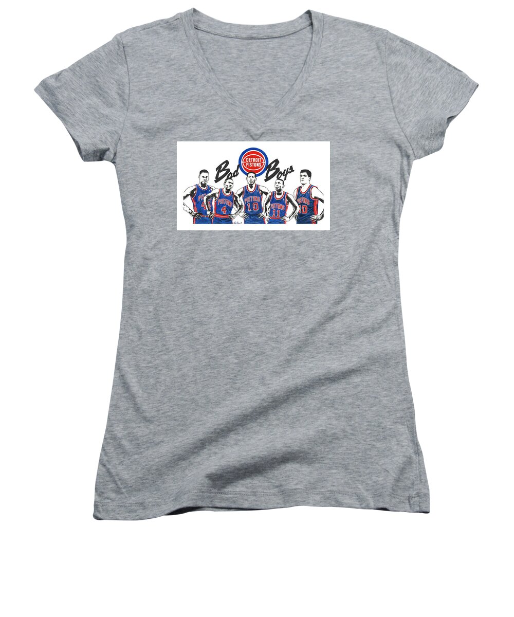 Detroit Pistons Women's V-Neck featuring the drawing Detroit Bad Boys Pistons by Chris Brown