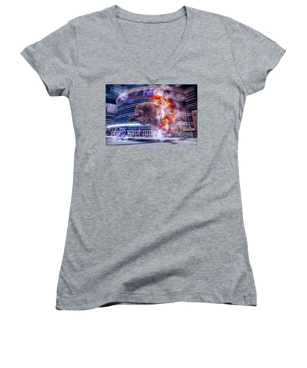 Comerica Park Women's V-Neck featuring the photograph Detroit Lions at Ford Field 2 by Nicholas Grunas
