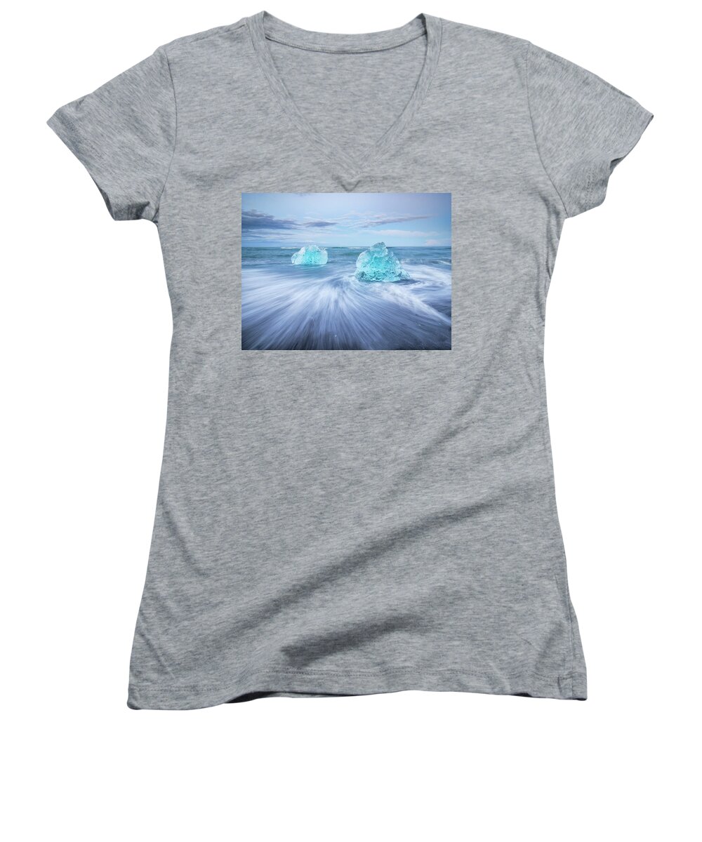Iceland Women's V-Neck featuring the photograph Diamond in the rough. by Usha Peddamatham