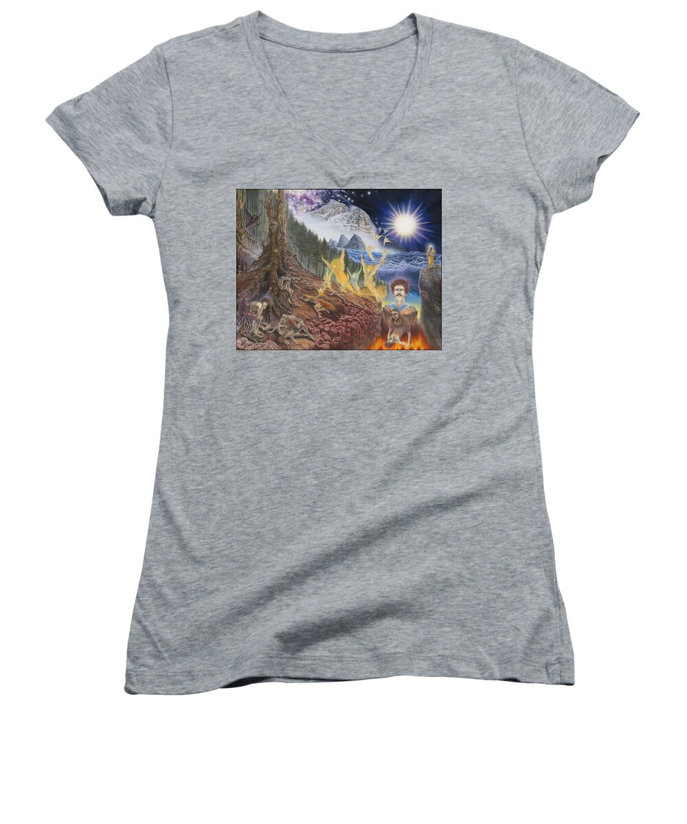 Surrealism Women's V-Neck featuring the painting Diary of First Recognition by Leonard Rubins