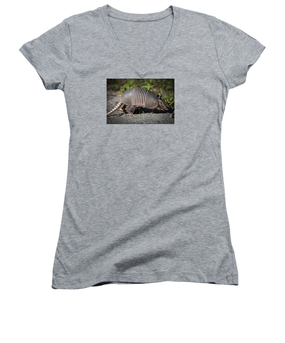 Animals Women's V-Neck featuring the photograph Dillo on the Prowl by Robert Potts