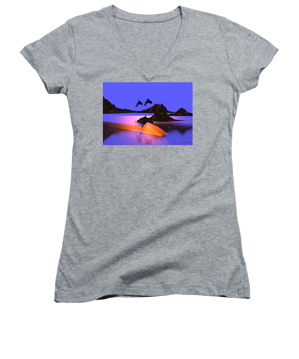 Dolphin Women's V-Neck featuring the digital art Discovery- by Robert Orinski