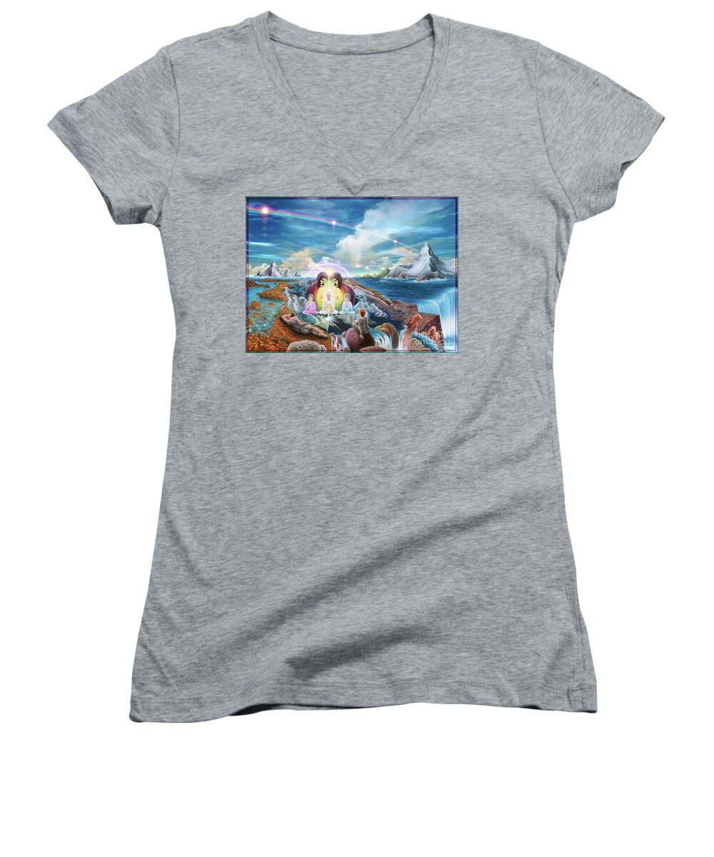 Surreal Art Women's V-Neck featuring the mixed media Do You Have a Vision by Leonard Rubins