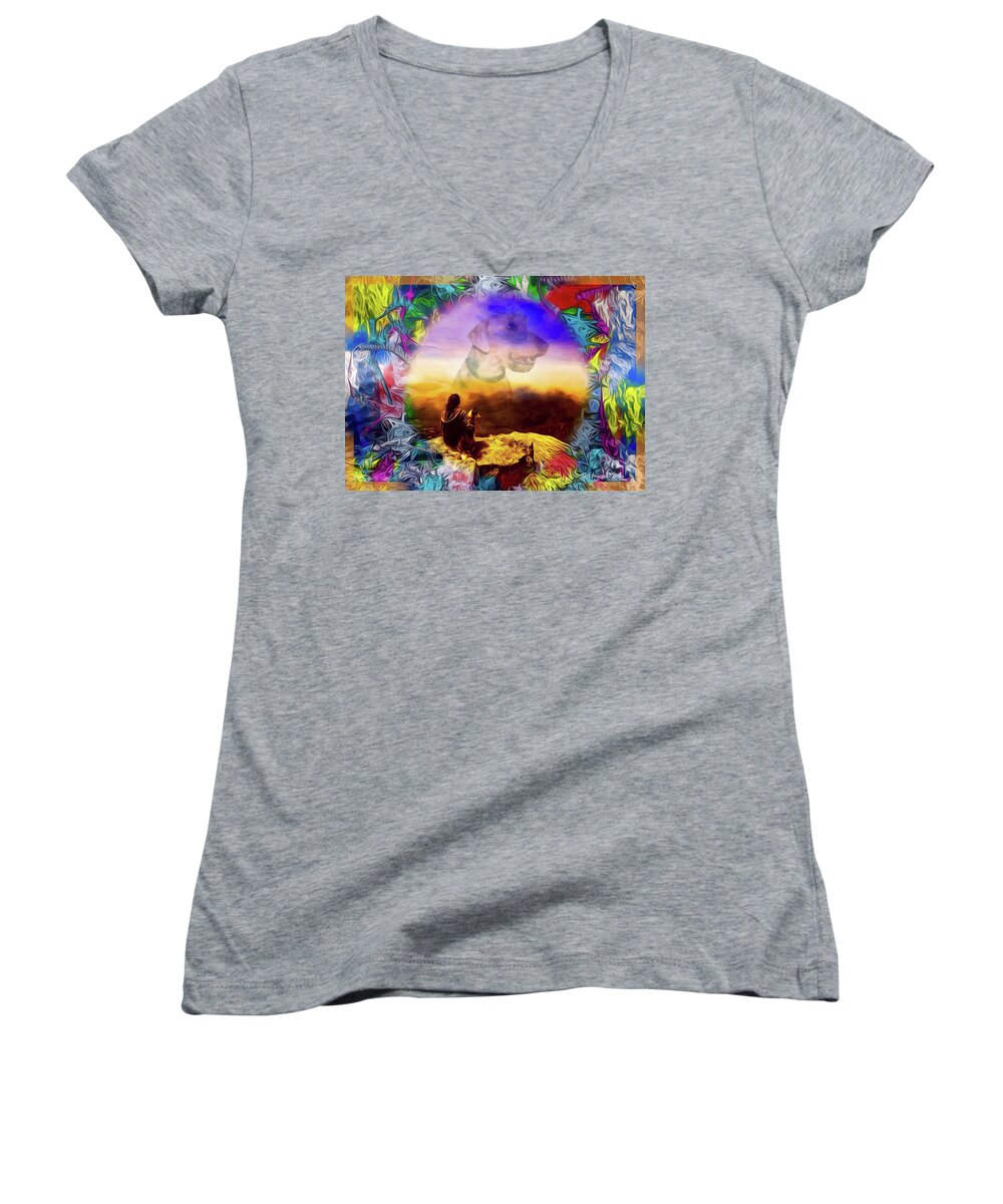 Dogs Women's V-Neck featuring the painting Dog Heaven by Ted Azriel