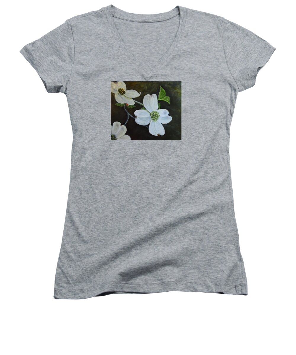 Dogwood Women's V-Neck featuring the painting Dogwood Dream by Sandra Nardone