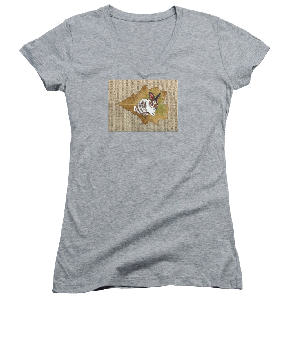 Wildlife Women's V-Neck featuring the painting domestic Rabbit by Ralph Root