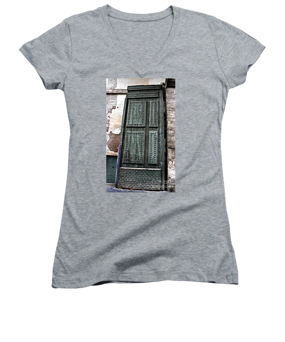 Door Women's V-Neck featuring the photograph Door to The Roman Gateway by Eric Liller