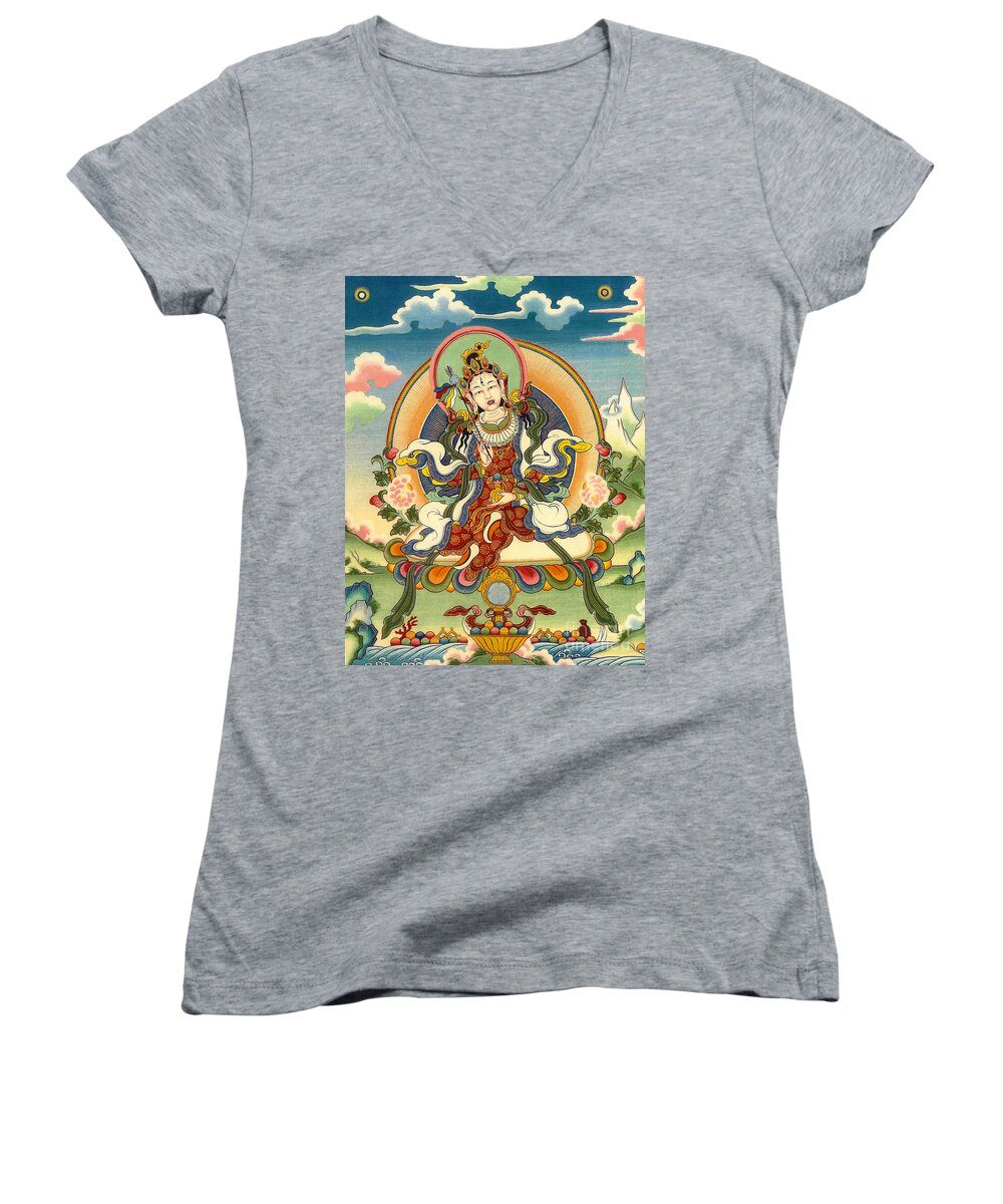 Thangka Women's V-Neck featuring the painting Dorje Yudronma by Sergey Noskov