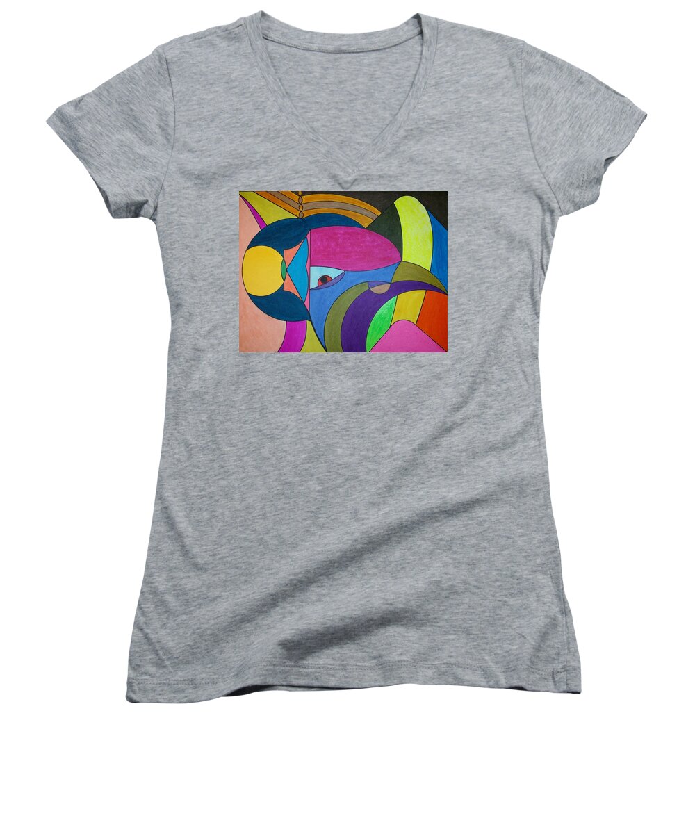 Geometric Art Women's V-Neck featuring the painting Dream 303 by S S-ray