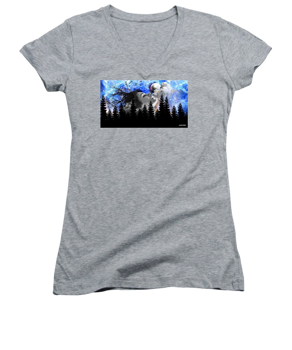 Dream Women's V-Neck featuring the digital art Dream Is The Space To Fly Farther by Paulo Zerbato
