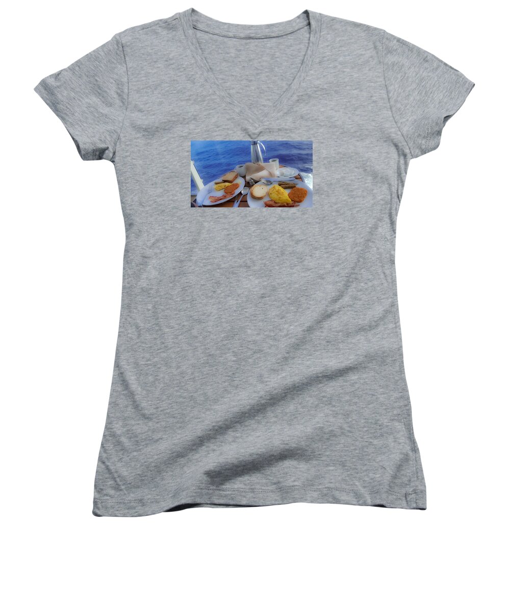 Breakfast Women's V-Neck featuring the photograph Dreaming of Breakfast at Sea by DigiArt Diaries by Vicky B Fuller
