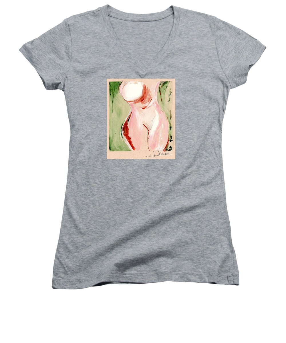 Nude Women's V-Neck featuring the painting Dreamy Nude by George D Gordon III