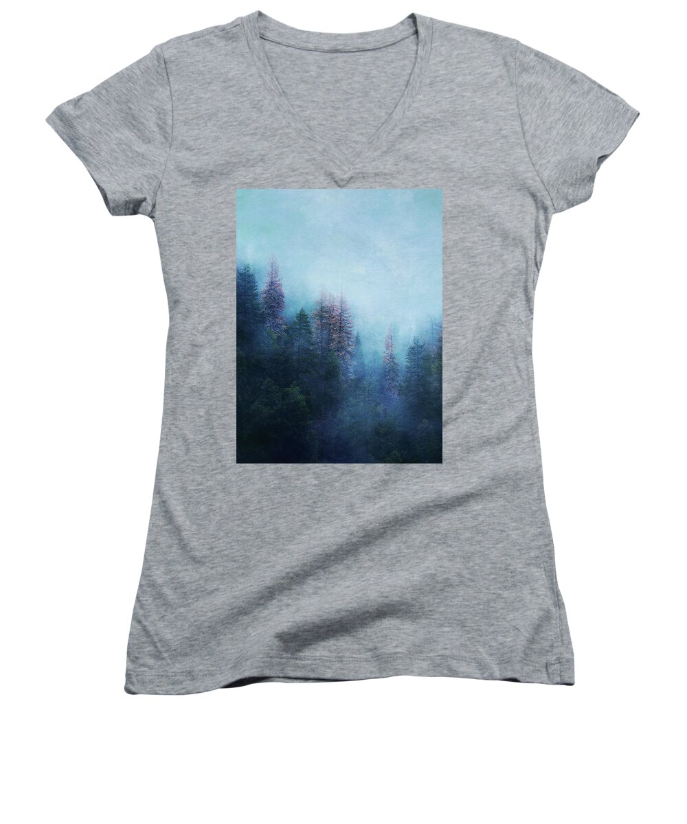 Nature Women's V-Neck featuring the digital art Dreamy Winter Forest by Klara Acel