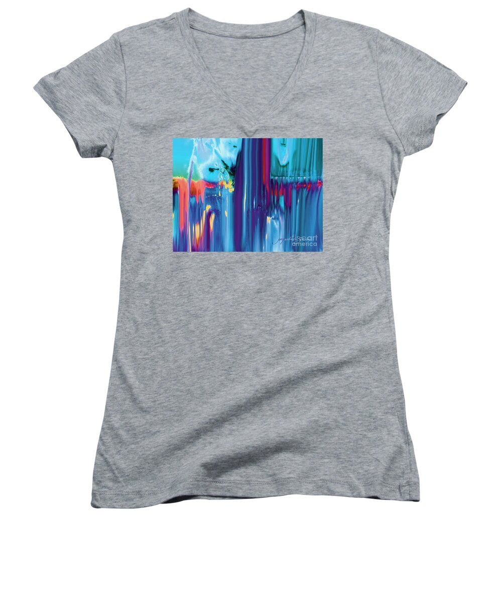 Abstract Women's V-Neck featuring the digital art Drenched by Jacqueline Shuler