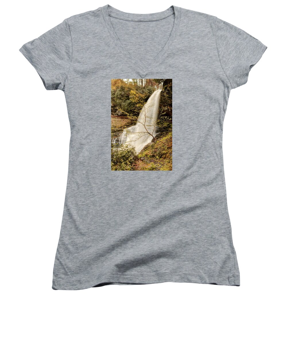 Pennysprints Women's V-Neck featuring the photograph Dry Falls in North Carolina by Penny Lisowski
