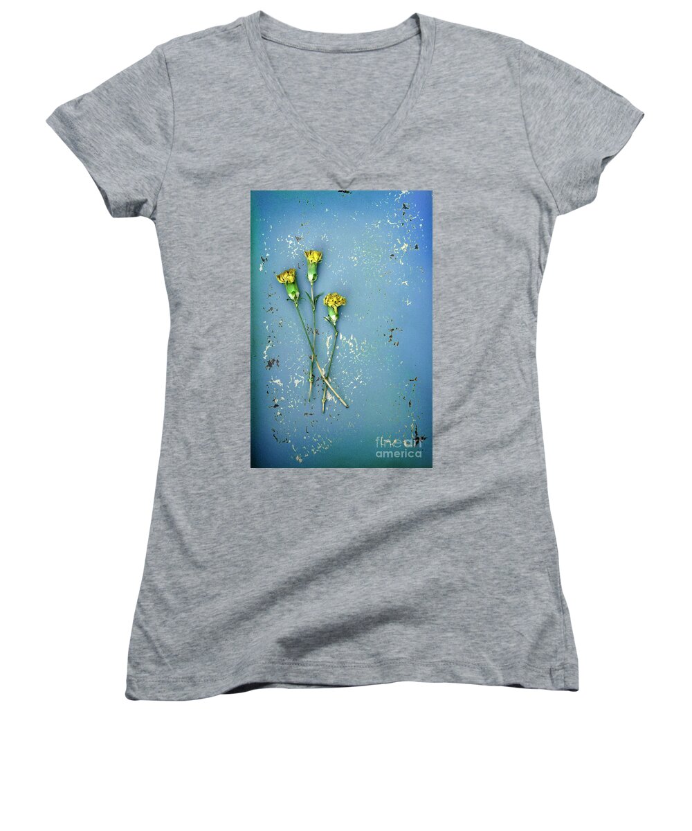Flowers Women's V-Neck featuring the photograph Dry Flowers on Blue by Jill Battaglia