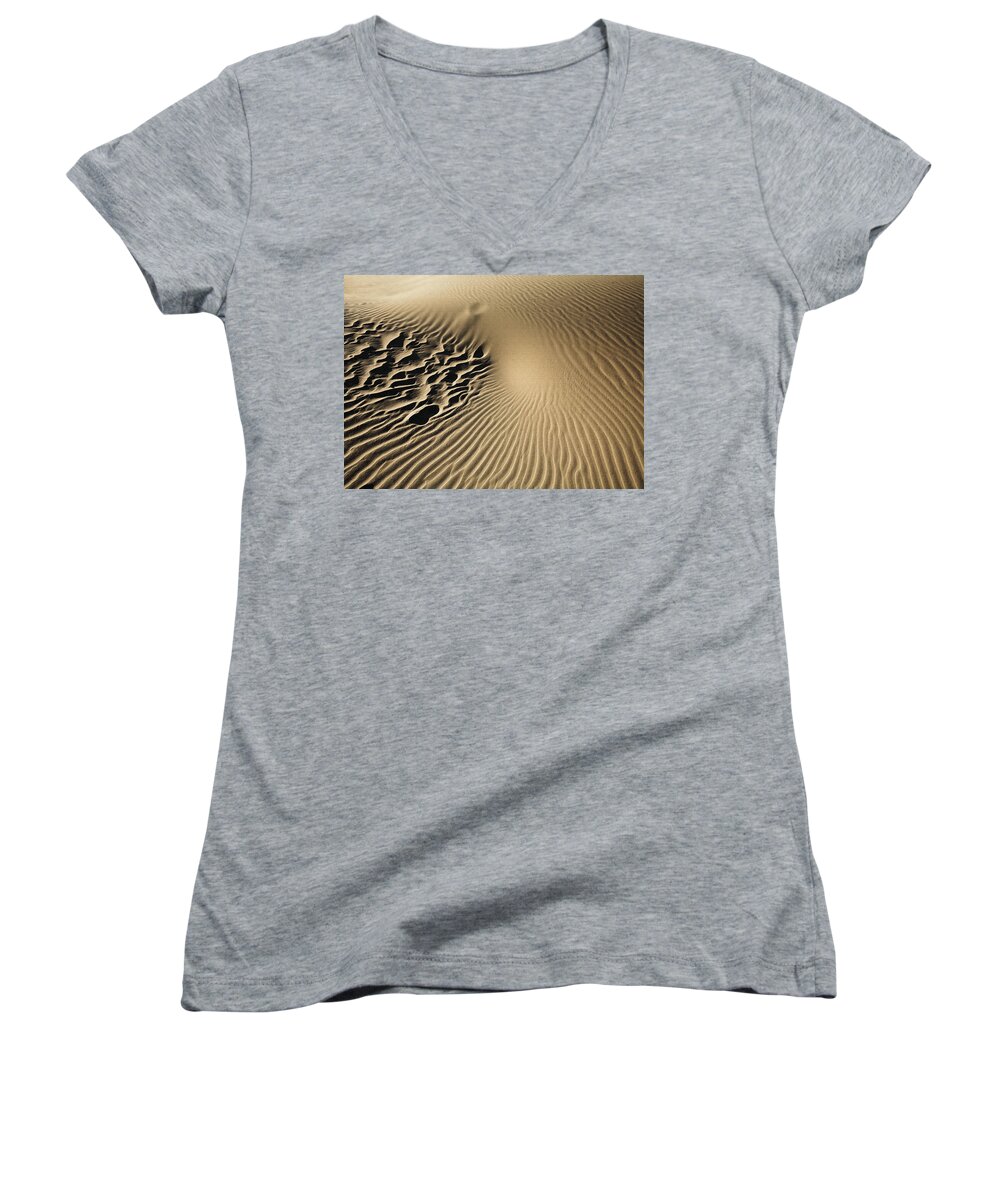 Landscape Women's V-Neck featuring the photograph Dunes Footprints by Sharon Foster