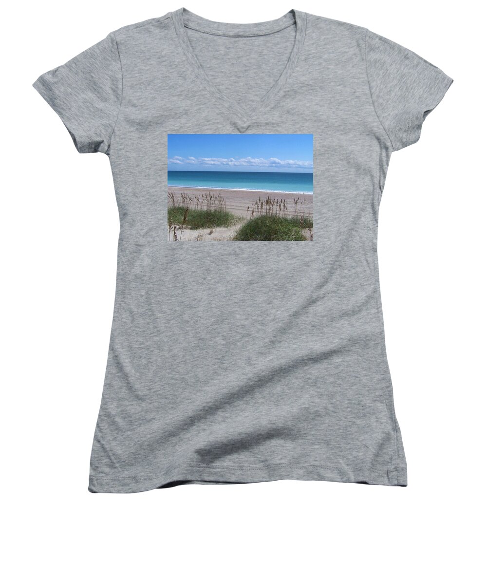 Beach Women's V-Neck featuring the photograph Dunes On The Outerbanks by Sandi OReilly