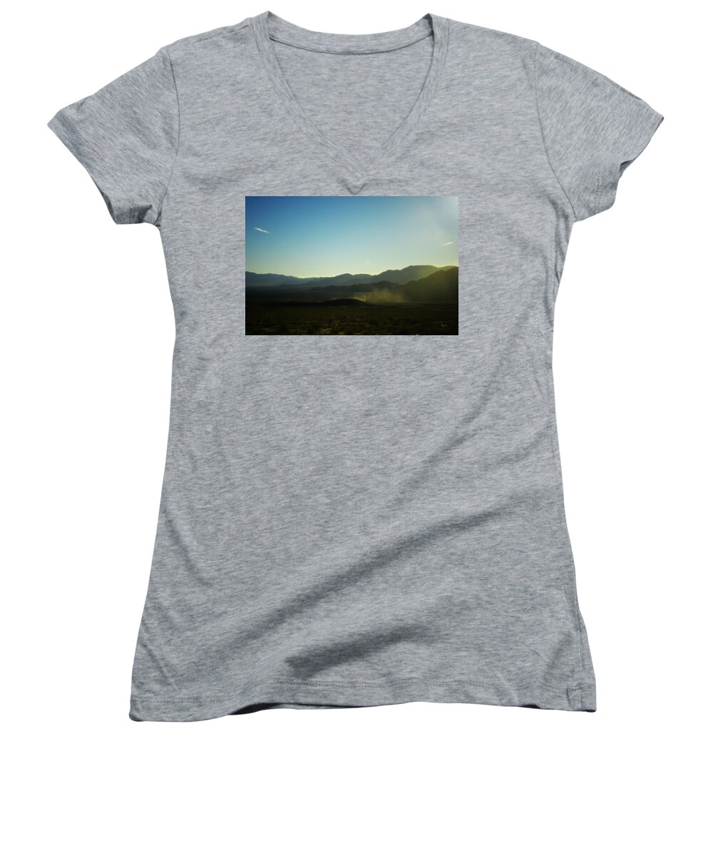 Wright Women's V-Neck featuring the photograph Dust Up by Paulette B Wright