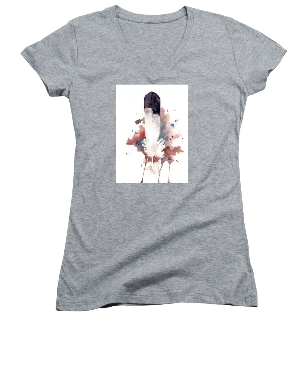Watercolor Women's V-Neck featuring the painting Eagle Feather by Sean Parnell