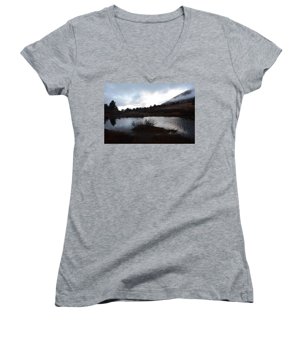 Elko Nevada Landscape Photography Women's V-Neck featuring the photograph Early Morning at Favre Lake by Jenessa Rahn