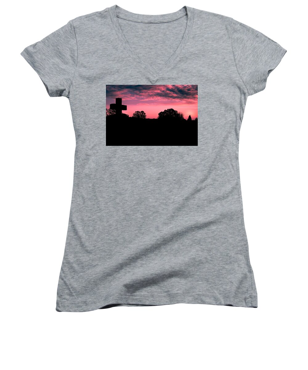 Cross Women's V-Neck featuring the photograph Early on the Hill by James L Bartlett