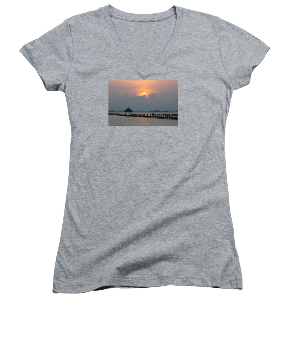 Sun Women's V-Neck featuring the photograph Early Sunset Over The Gazebo by Robert Banach