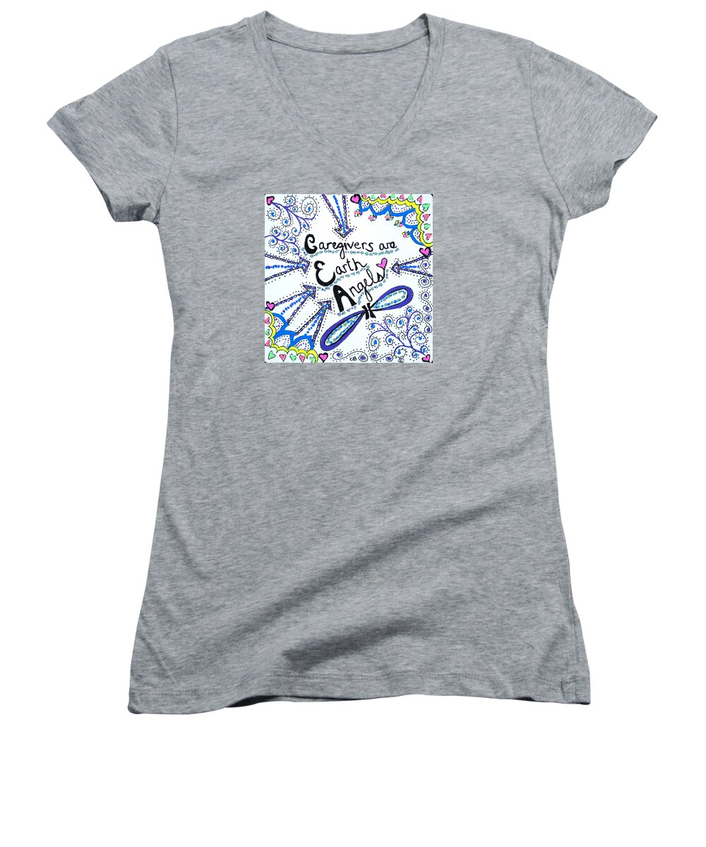 Gelpens Women's V-Neck featuring the drawing Earth Angel by Carole Brecht