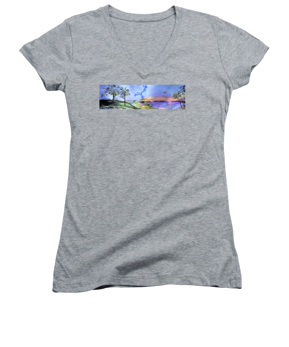  Women's V-Neck featuring the painting East Cooper by Virginia Bond