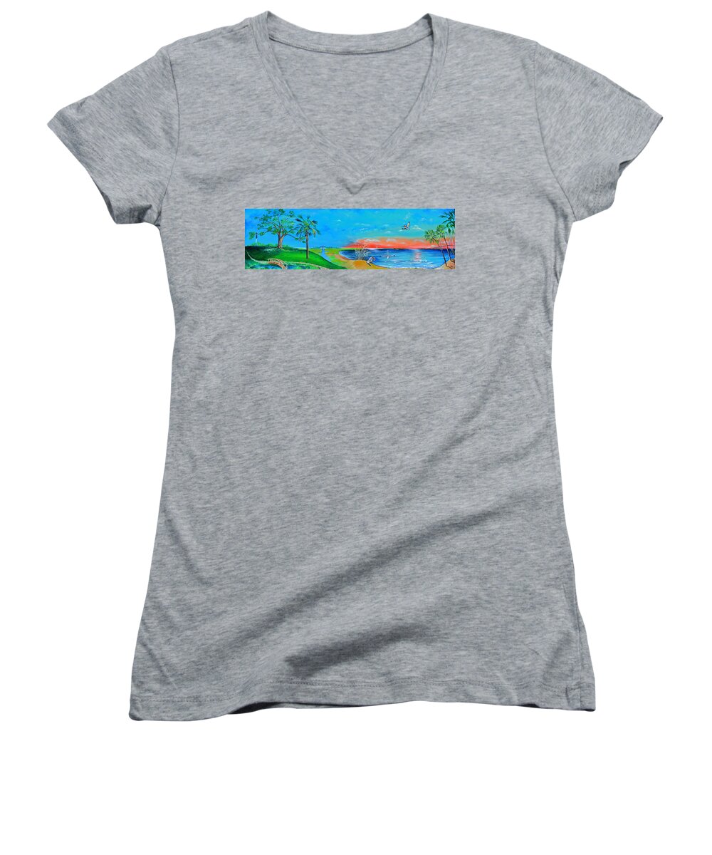 Sullivan's Island Light House Women's V-Neck featuring the painting East of the Cooper by Virginia Bond