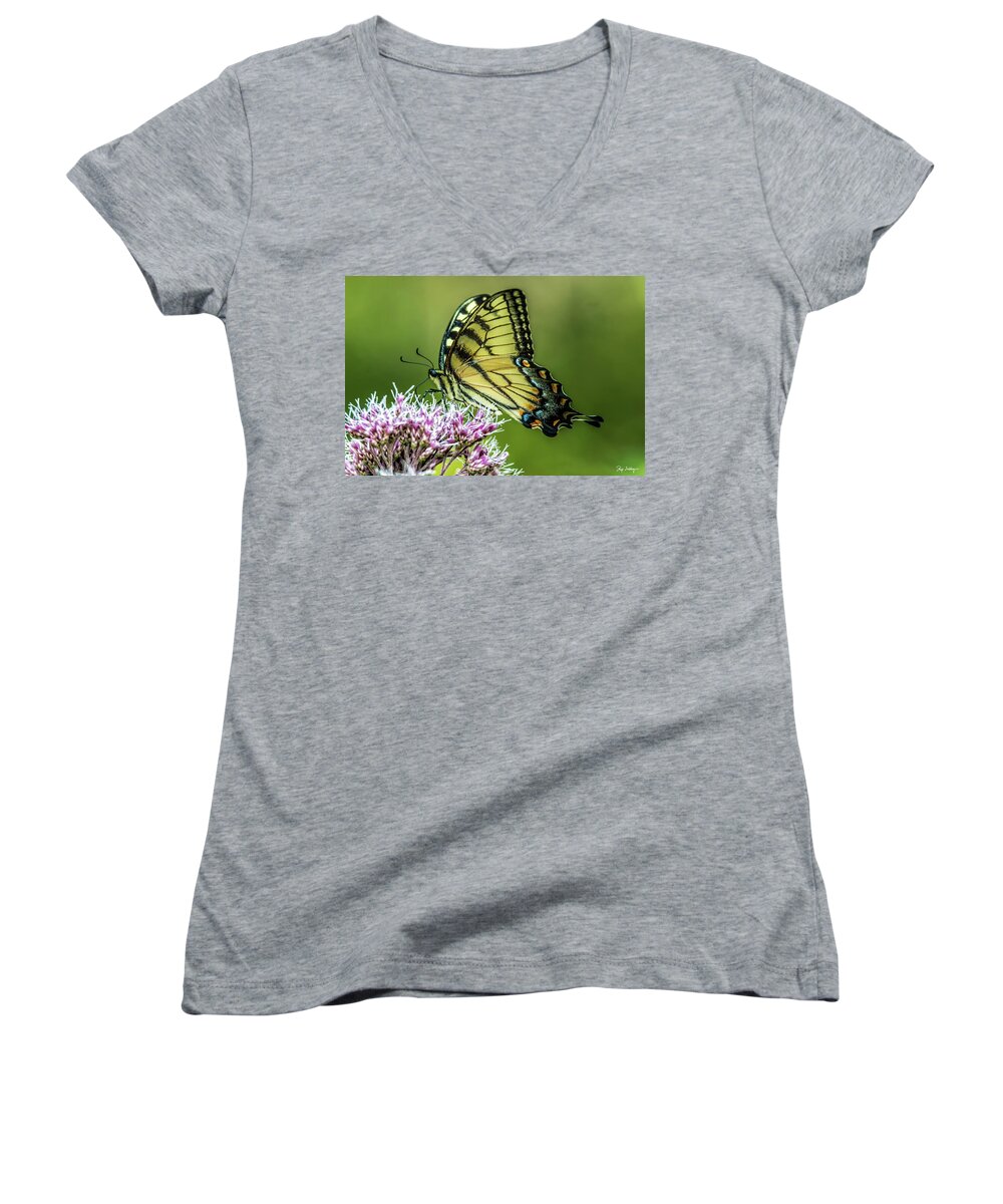 Butterfly Women's V-Neck featuring the photograph Eastern Tiger Swallowtail by Skip Tribby