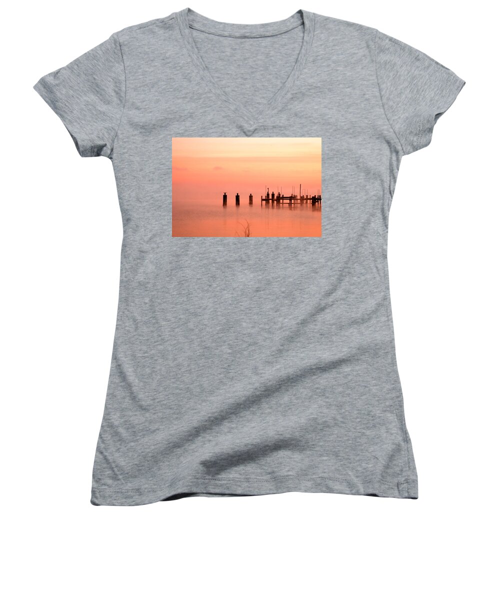 Clay Women's V-Neck featuring the photograph Eery Morn by Clayton Bruster