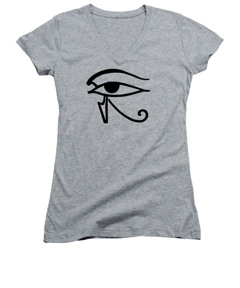 Egyptian Women's V-Neck featuring the drawing Egyptian Utchat by Granger