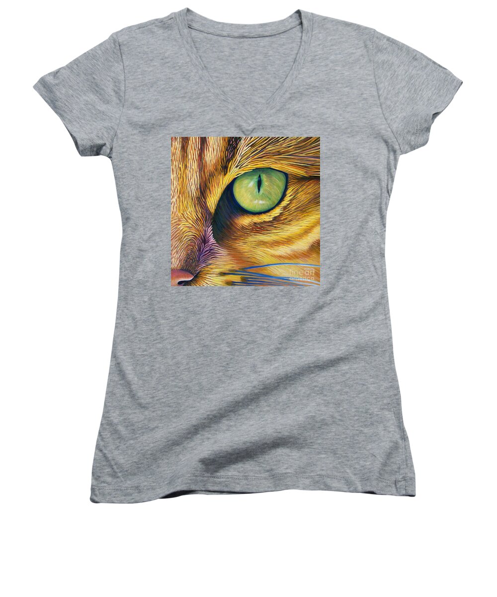 Cat Women's V-Neck featuring the painting El Gato by Brian Commerford