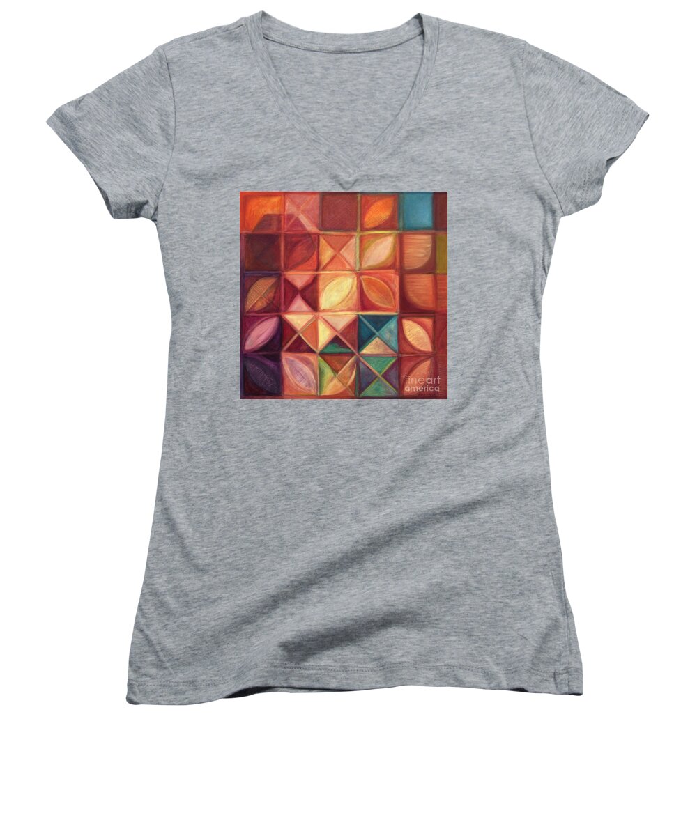 Red Women's V-Neck featuring the painting Elevating The Spirit - Finding Heart by Kerryn Madsen-Pietsch
