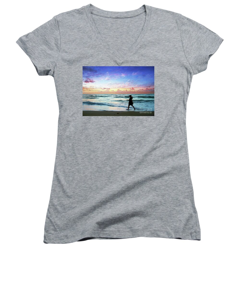 Beach Women's V-Neck featuring the photograph Emerald Coast Florida Seascape Sunset D6 by Ricardos Creations