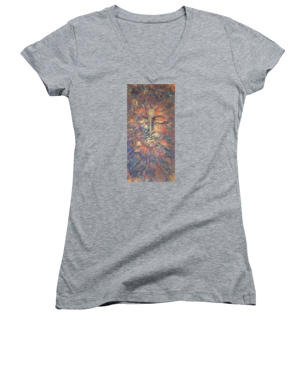 Abstract Women's V-Neck featuring the painting Emerging Buddha by Theresa Marie Johnson