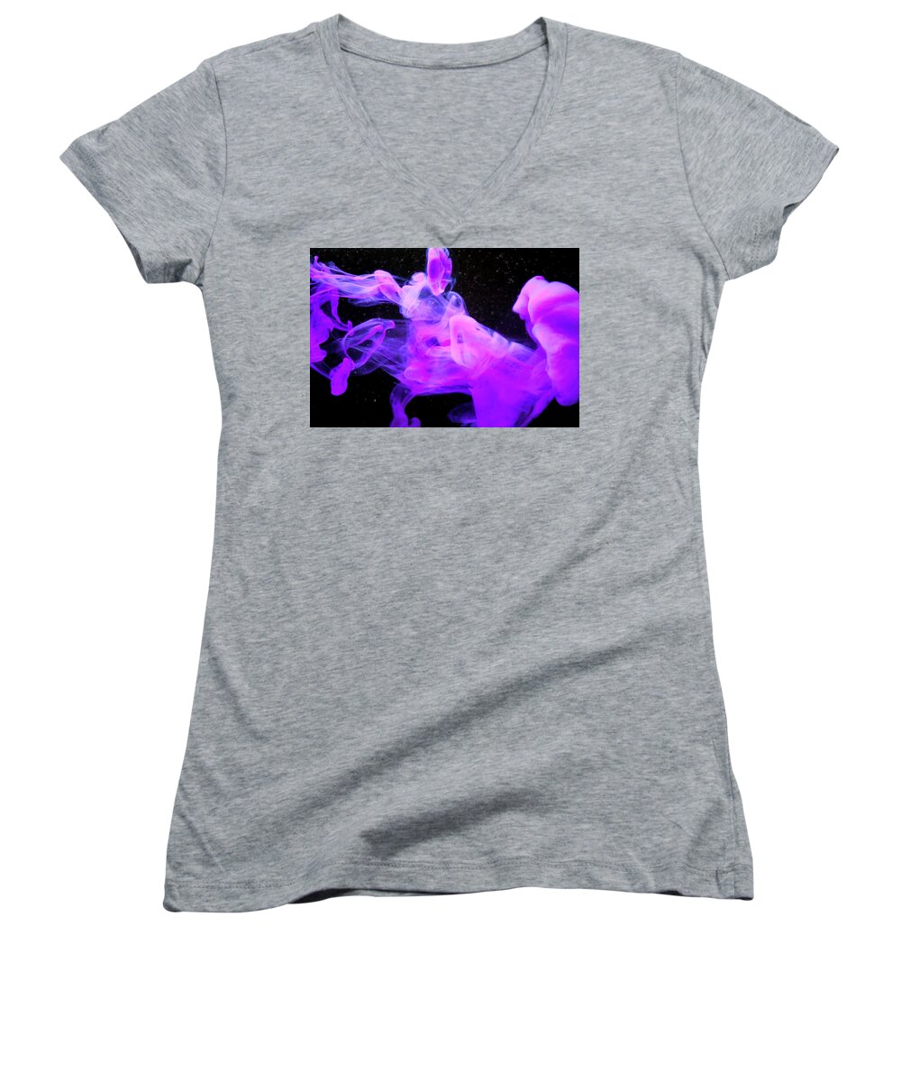 Abstract Women's V-Neck featuring the photograph Emptiness in Harmony - Fine Art Photography - Paint Pouring by Modern Abstract
